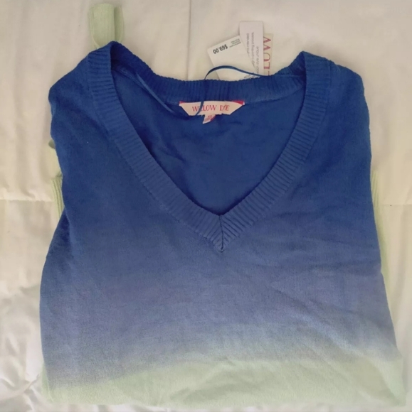 Dip Dye V-Neck Sweater Size XS Beautiful Colors: Blue/Green, Waist Tie.  New! - Picture 9 of 10